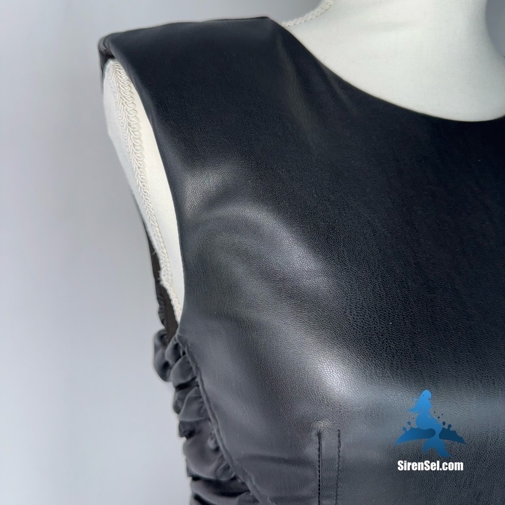 1069 NWOT Zara Black Faux Leather Dress w/Ruching - Picture 3 of 16